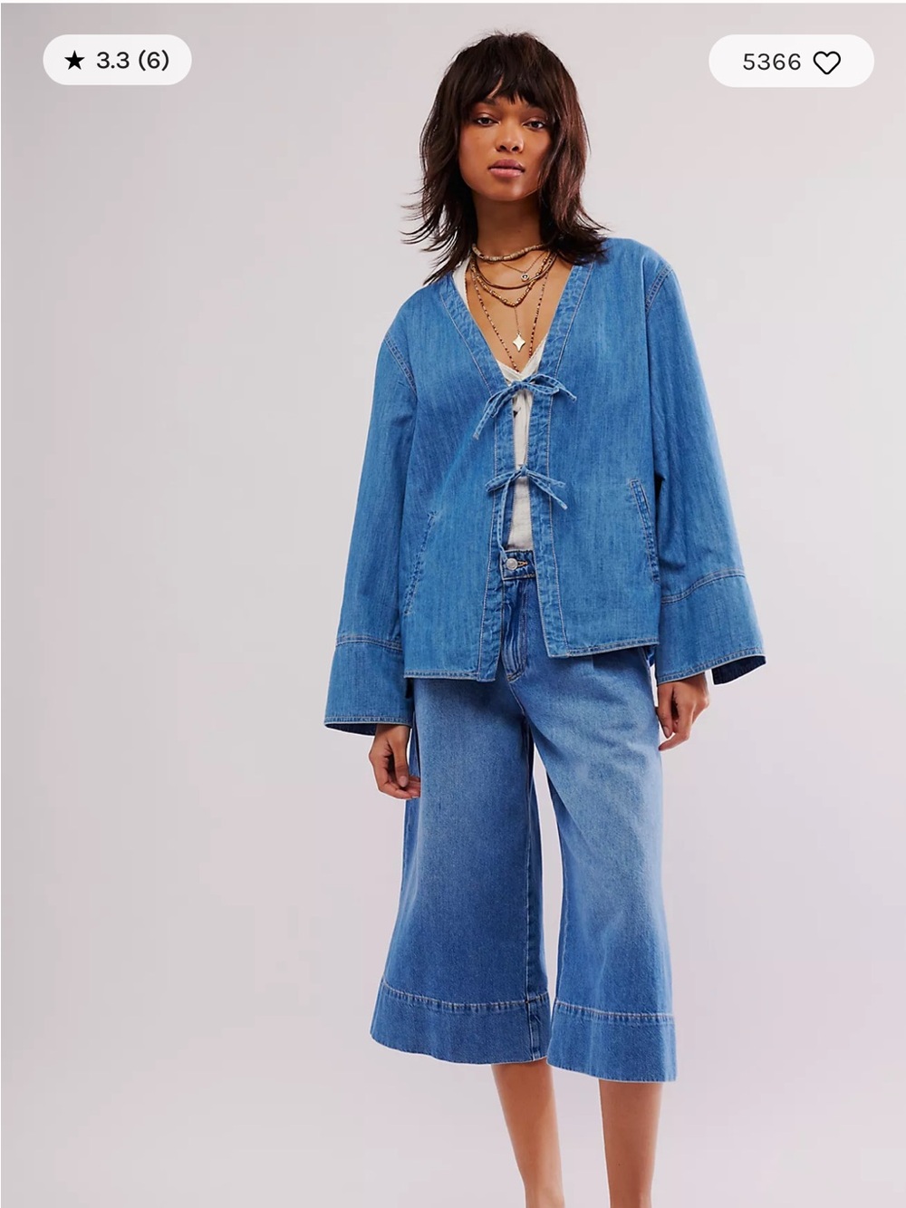 Free People Blue Tie-Front Denim Blazer